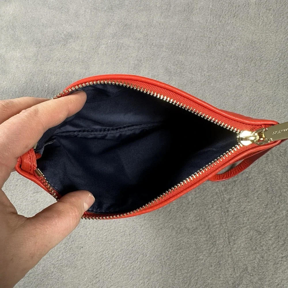 Cole Haan Red Woven Leather Wristlet Clutch Zip Pouch Handbag